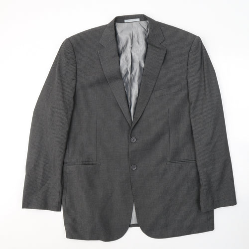 JACK REID Mens Grey Striped Polyester Jacket Suit Jacket Size 46