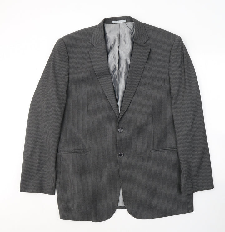 JACK REID Mens Grey Striped Polyester Jacket Suit Jacket Size 46