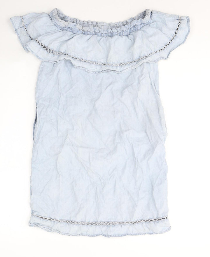 F&F Womens Blue  Lyocell T-Shirt Dress  Size 6  Off the Shoulder Pullover