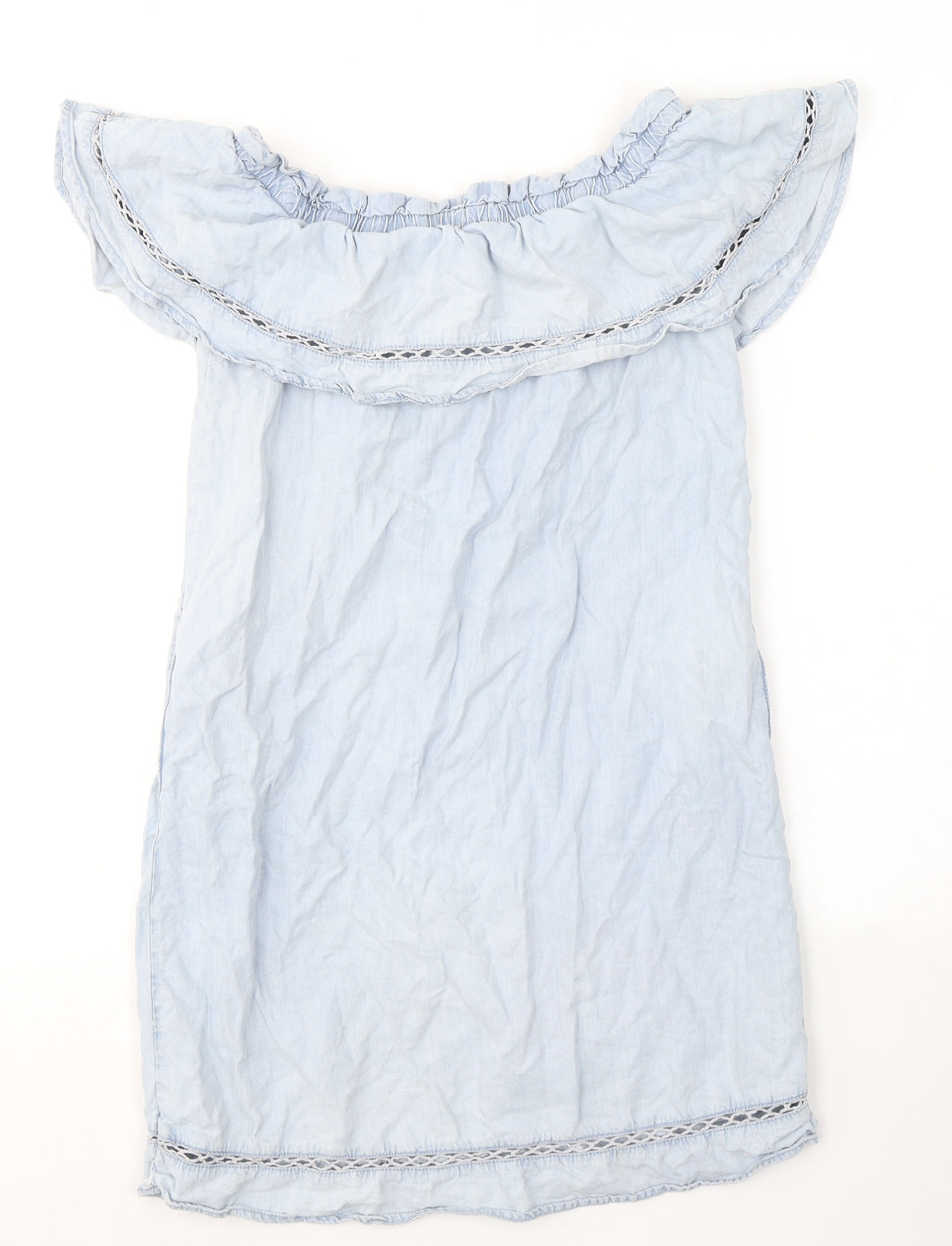 F&F Womens Blue  Lyocell T-Shirt Dress  Size 6  Off the Shoulder Pullover