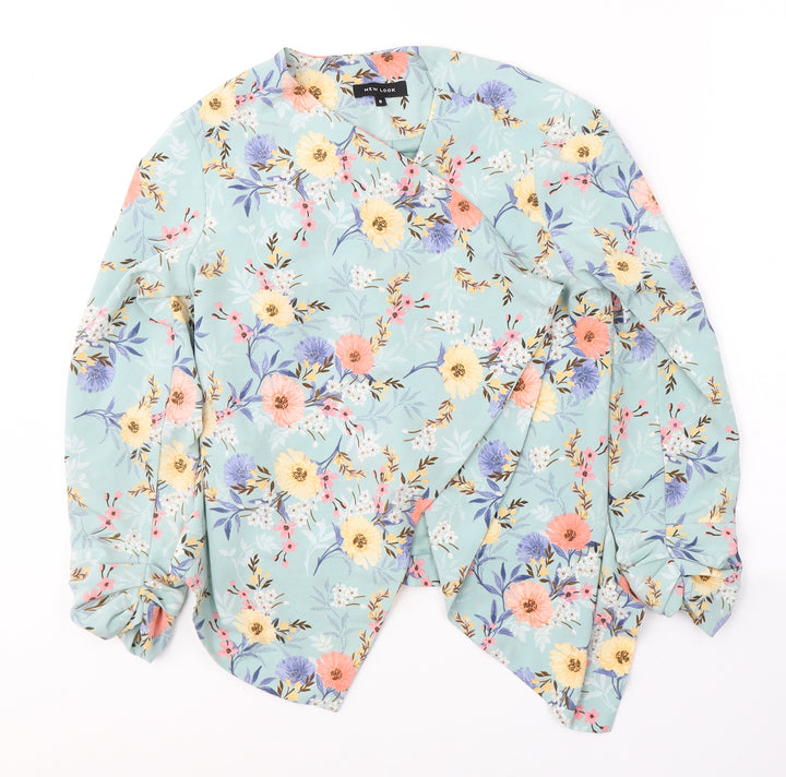 New Look Womens Blue Floral  Jacket Blazer Size 8