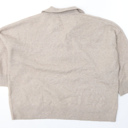 H&M Womens Beige  Polyester Jersey T-Shirt Size S V-Neck