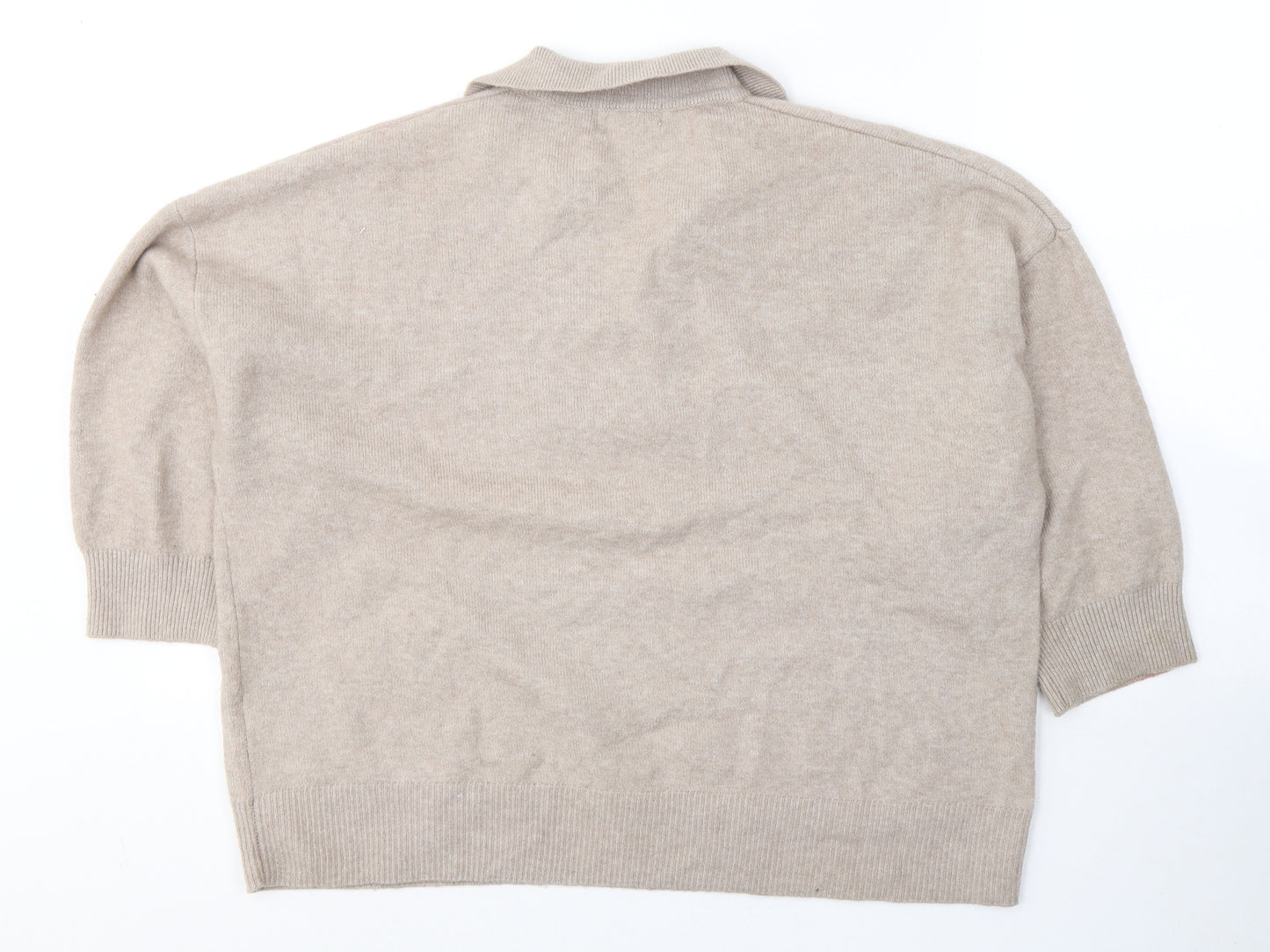 H&M Womens Beige  Polyester Jersey T-Shirt Size S V-Neck