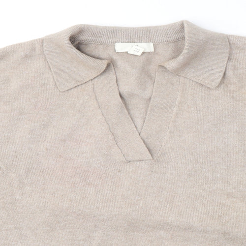 H&M Womens Beige  Polyester Jersey T-Shirt Size S V-Neck
