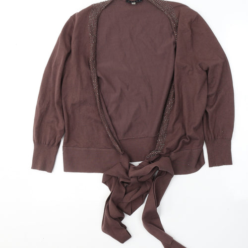 Coast Womens Brown V-Neck  Cotton Cardigan Jumper Size 16