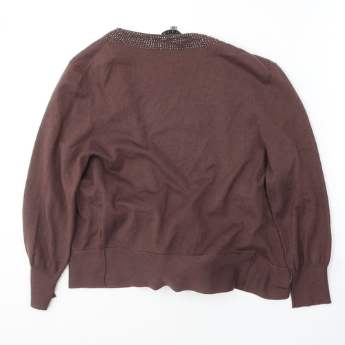 Coast Womens Brown V-Neck  Cotton Cardigan Jumper Size 16