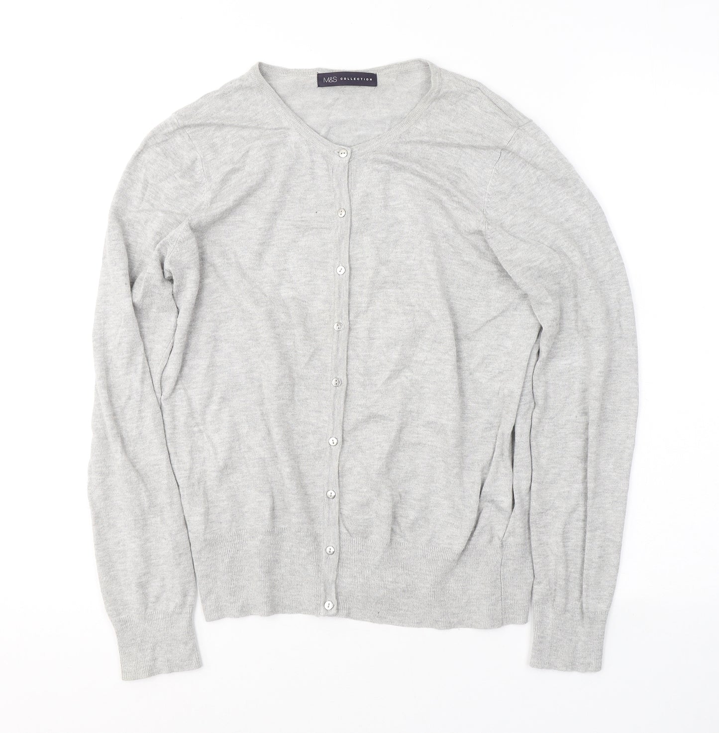 Marks and Spencer Womens Grey Round Neck  Viscose Cardigan Jumper Size 14