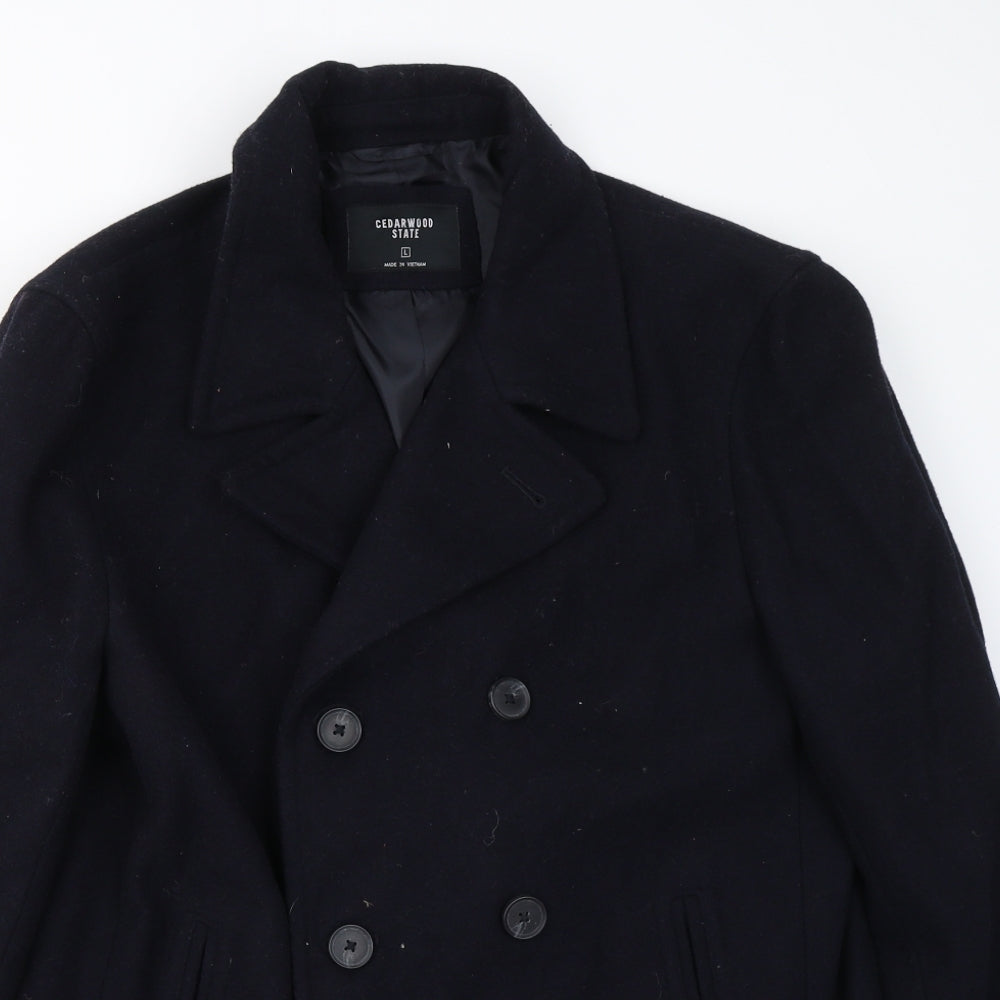 Cedar Wood State Mens Black   Pea Coat Coat Size L  Button
