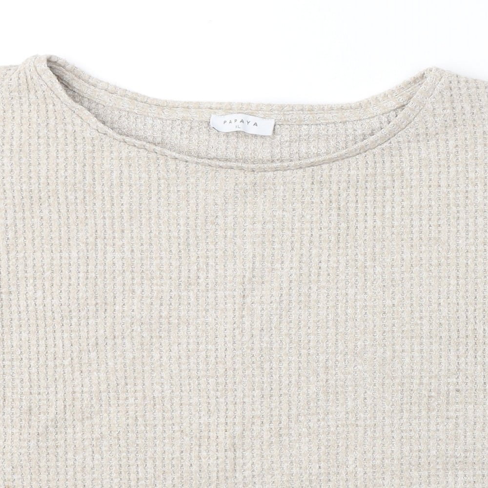 Papaya Womens Beige  Polyester Jersey T-Shirt Size XL Round Neck