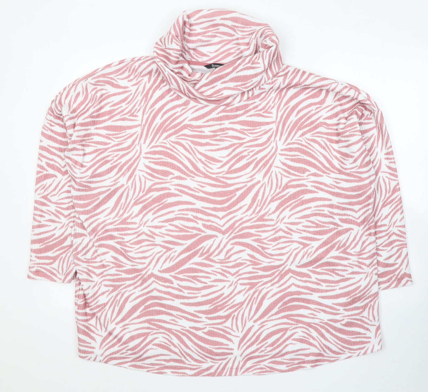 Bonmarché Womens Pink Geometric Polyester Jersey Blouse Size 24 Roll Neck