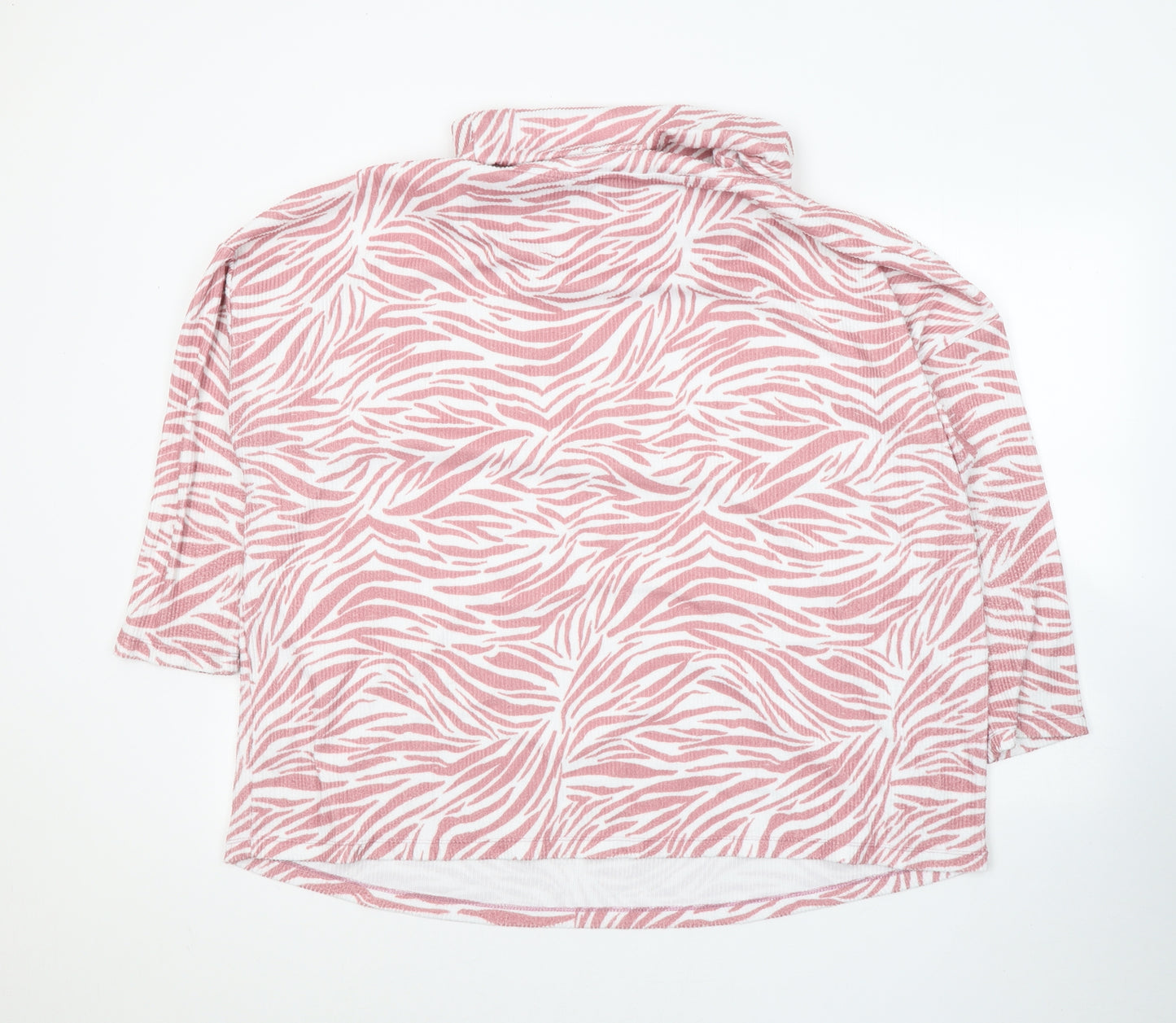 Bonmarché Womens Pink Geometric Polyester Jersey Blouse Size 24 Roll Neck