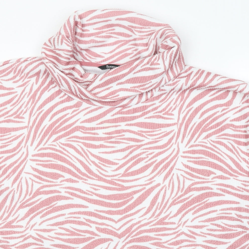 Bonmarché Womens Pink Geometric Polyester Jersey Blouse Size 24 Roll Neck