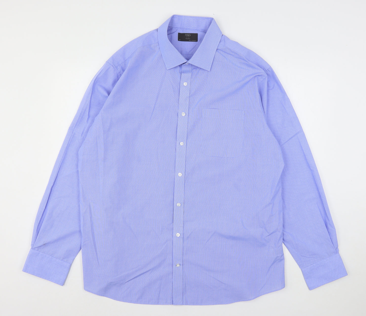 F&F Mens Blue Check Polyester  Dress Shirt Size 18 Collared