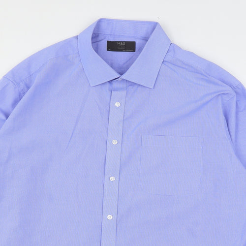 F&F Mens Blue Check Polyester  Dress Shirt Size 18 Collared