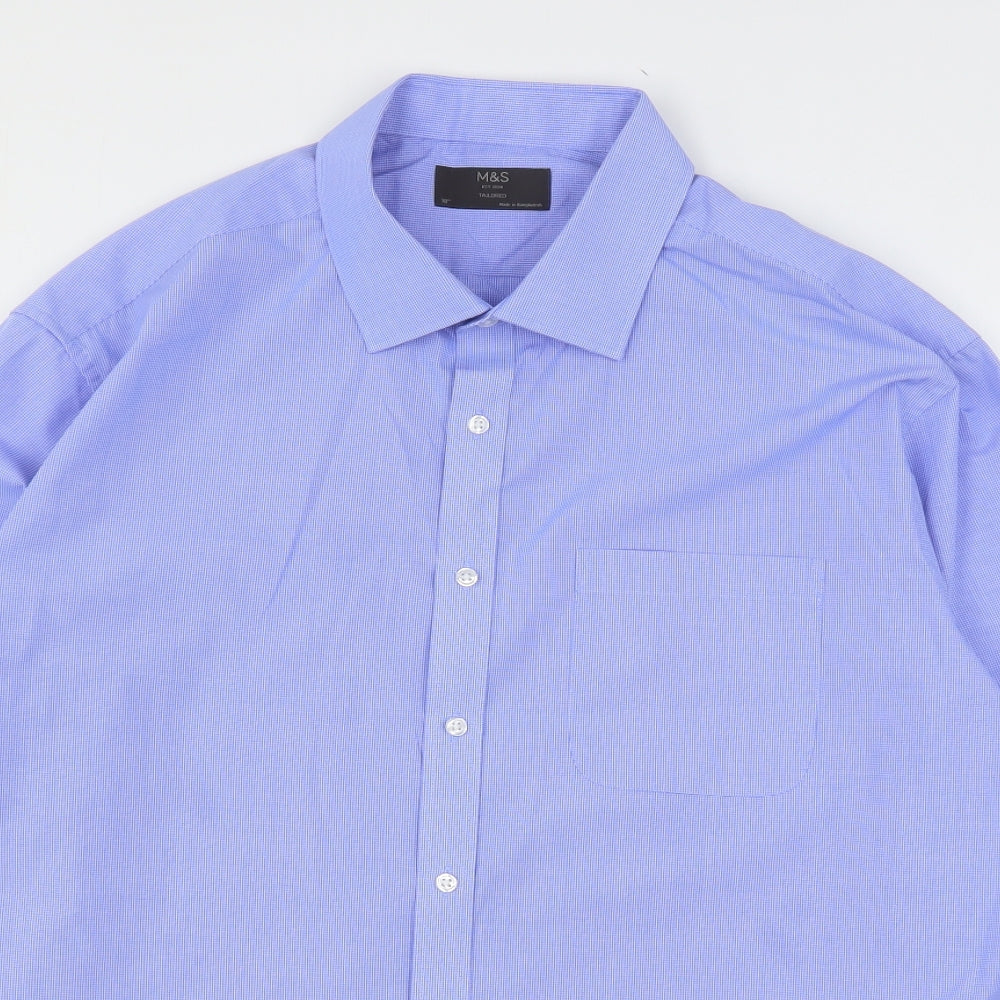 F&F Mens Blue Check Polyester  Dress Shirt Size 18 Collared