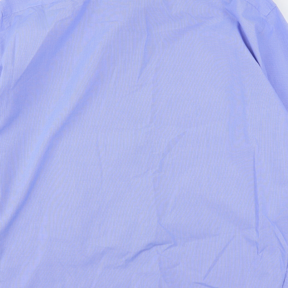 F&F Mens Blue Check Polyester  Dress Shirt Size 18 Collared