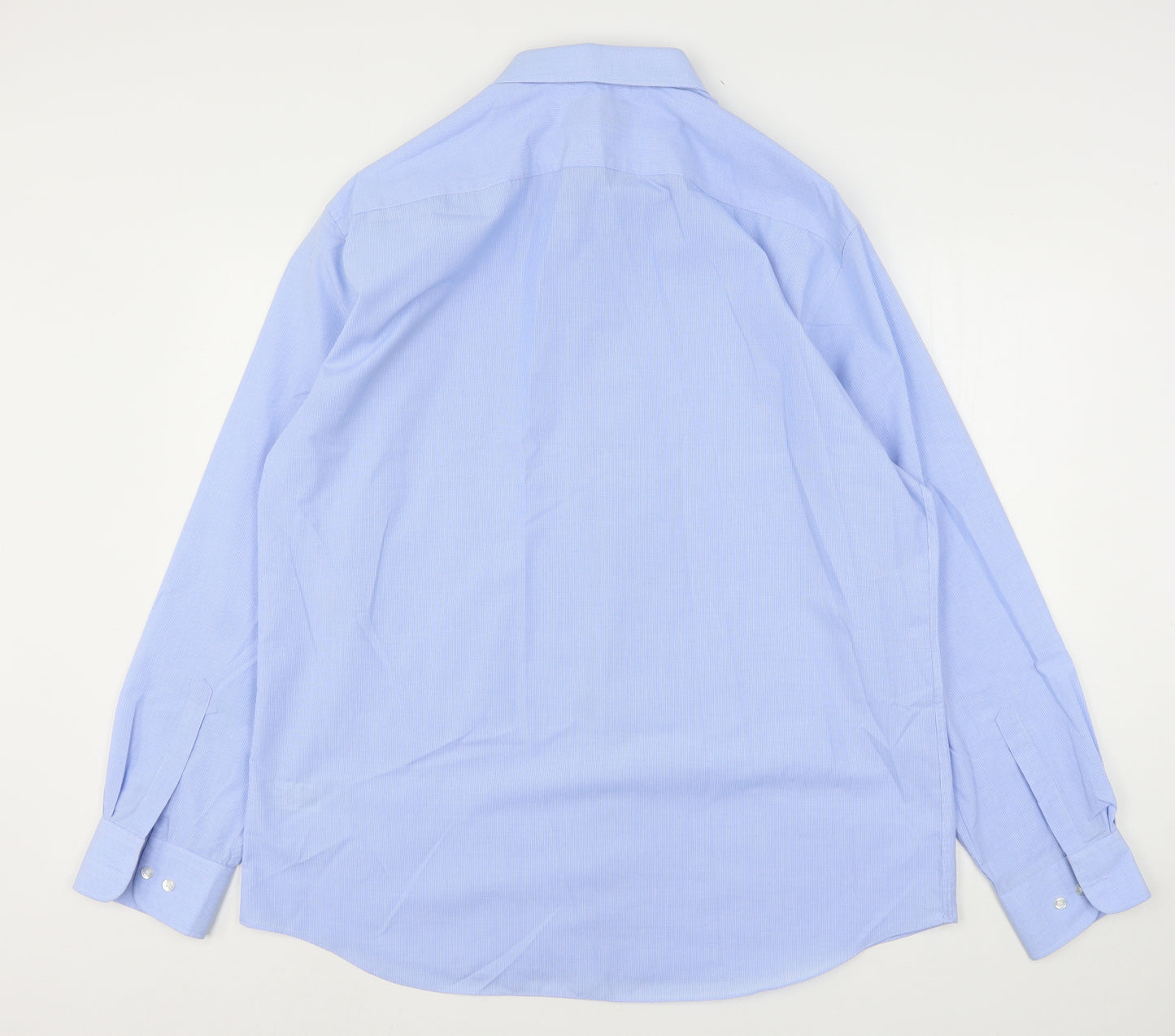 Marks and Spencer Mens Blue Check Polyester  Dress Shirt Size 18 Collared