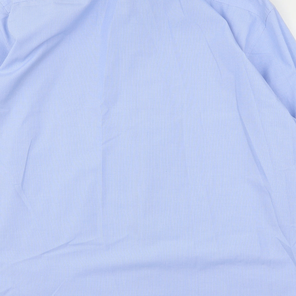 Marks and Spencer Mens Blue Check Polyester  Dress Shirt Size 18 Collared