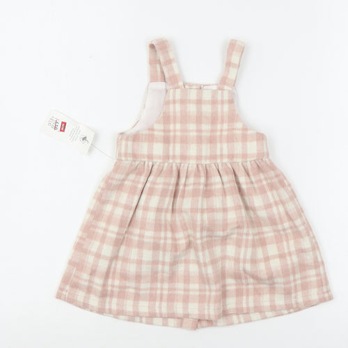 F&F Girls Pink Plaid Acrylic Pinafore/Dungaree Dress  Size 12-18 Months  Square Neck