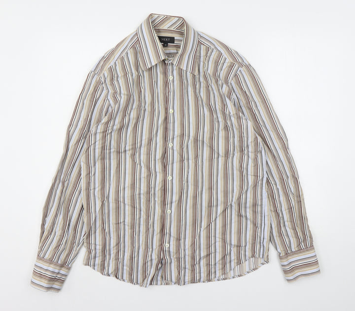 NEXT Mens Multicoloured Striped Cotton  Button-Up Size M Collared