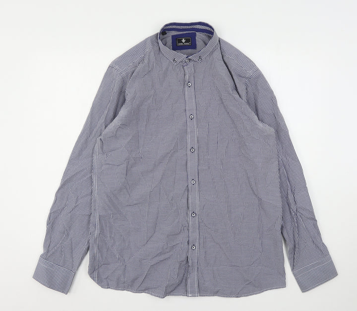 Daniel Rosso Mens Blue Check Cotton  Button-Up Size L Collared
