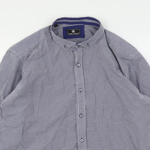 Daniel Rosso Mens Blue Check Cotton  Button-Up Size L Collared