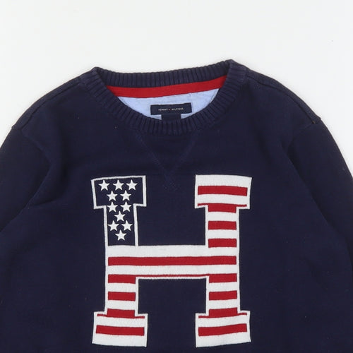 Tommy Hilfiger Boys Blue Round Neck  Cotton Pullover Jumper Size 6 Years