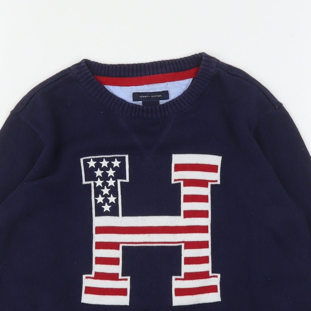 Tommy Hilfiger Boys Blue Round Neck  Cotton Pullover Jumper Size 6 Years
