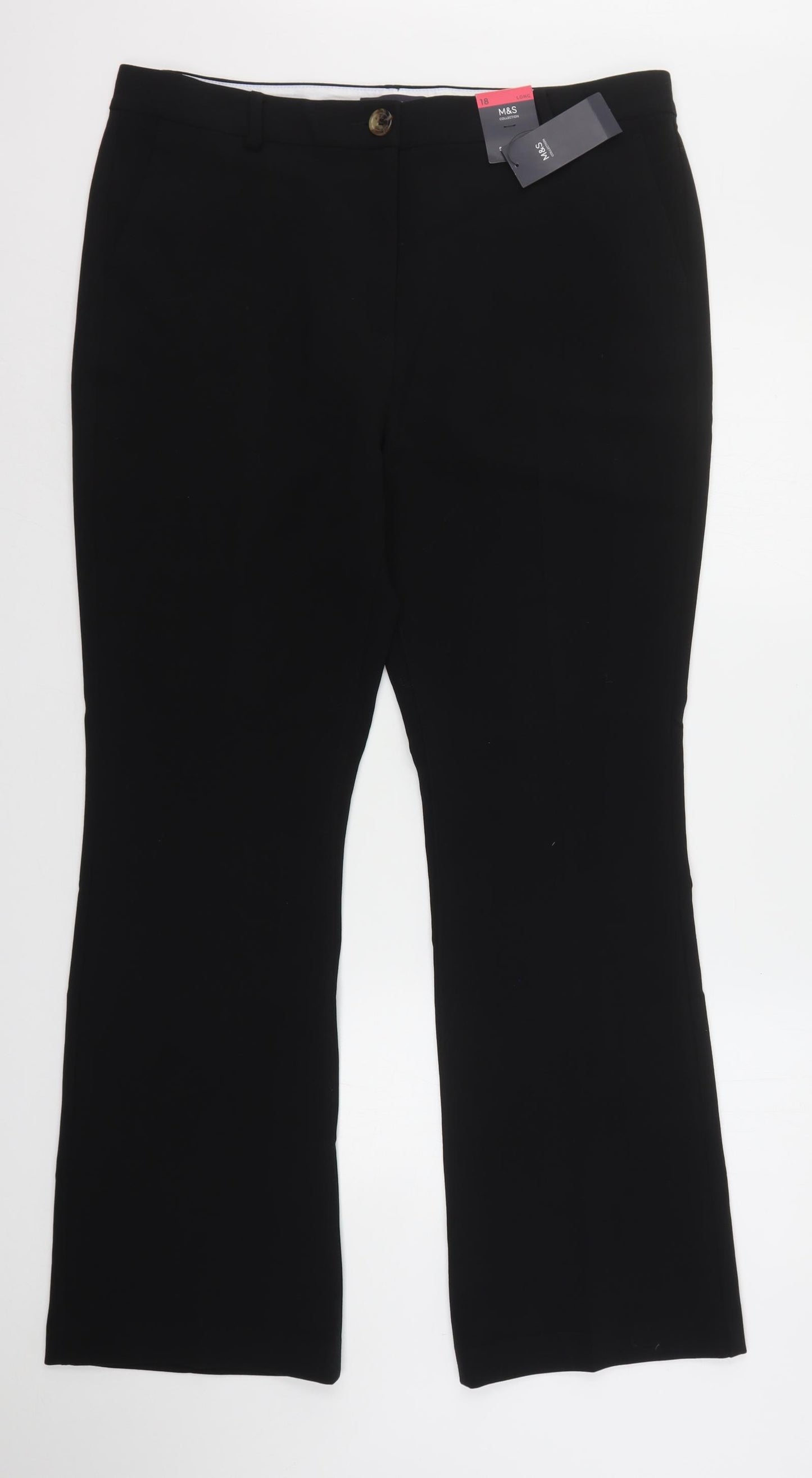 Marks and Spencer Womens Black  Polyester Trousers  Size 18 L32 in Regular Button