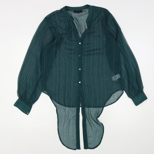 NEXT Womens Green Striped Polyester Basic Button-Up Size 8 V-Neck