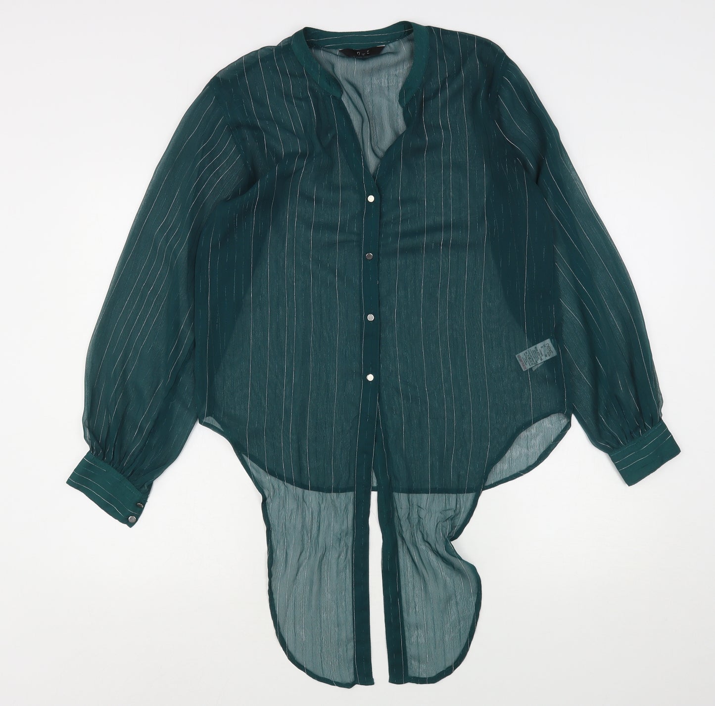 NEXT Womens Green Striped Polyester Basic Button-Up Size 8 V-Neck