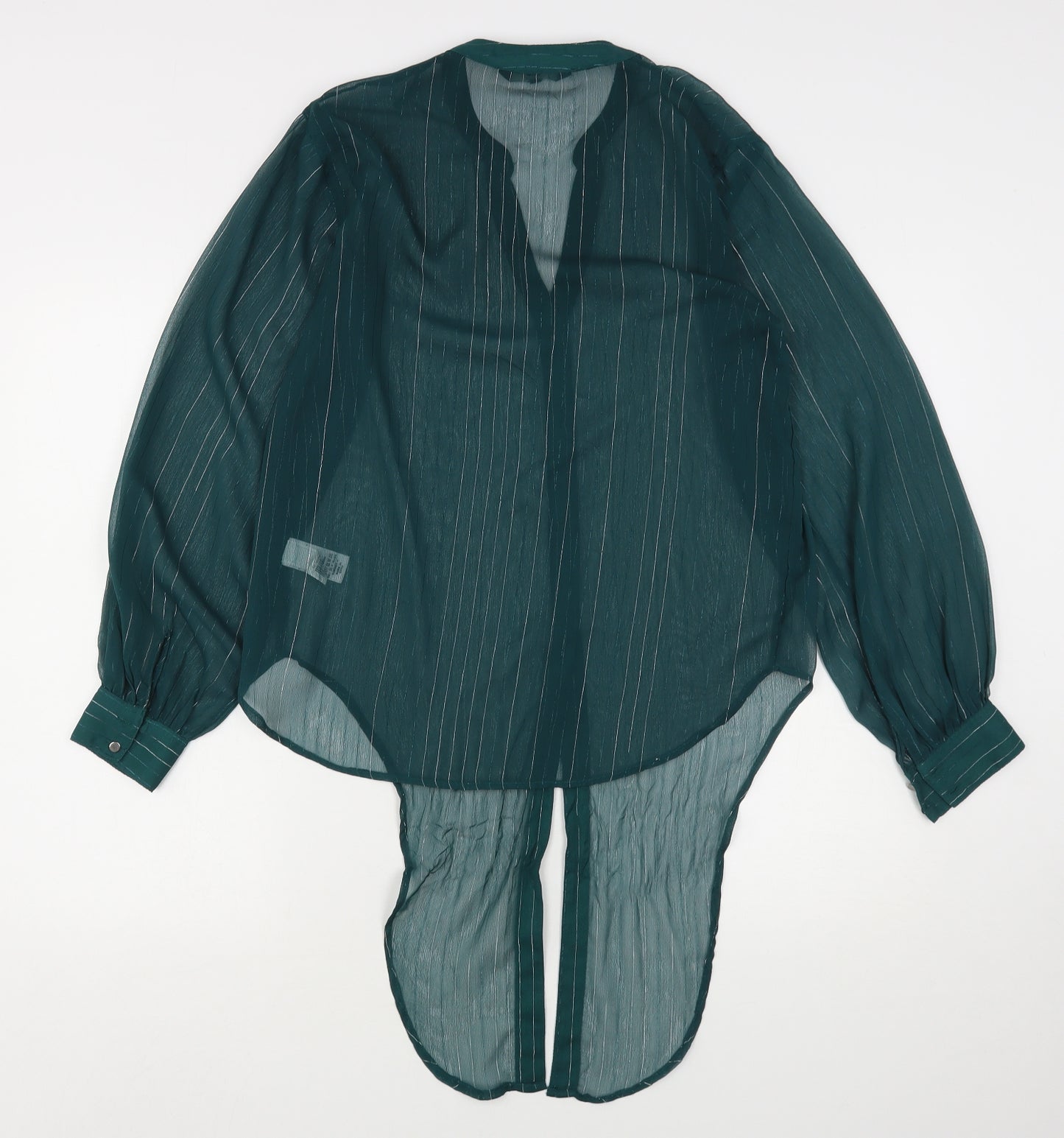 NEXT Womens Green Striped Polyester Basic Button-Up Size 8 V-Neck