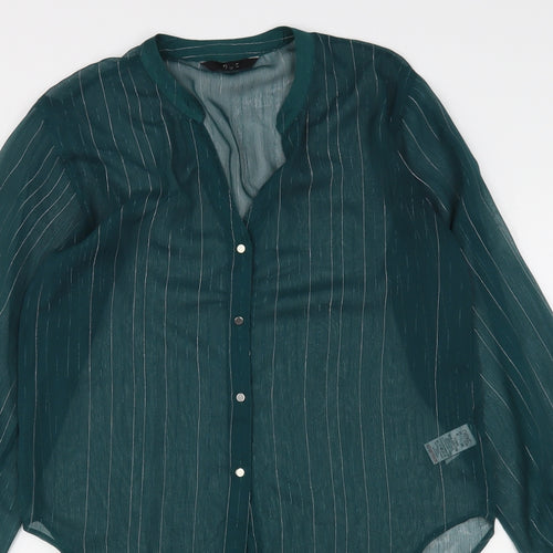 NEXT Womens Green Striped Polyester Basic Button-Up Size 8 V-Neck