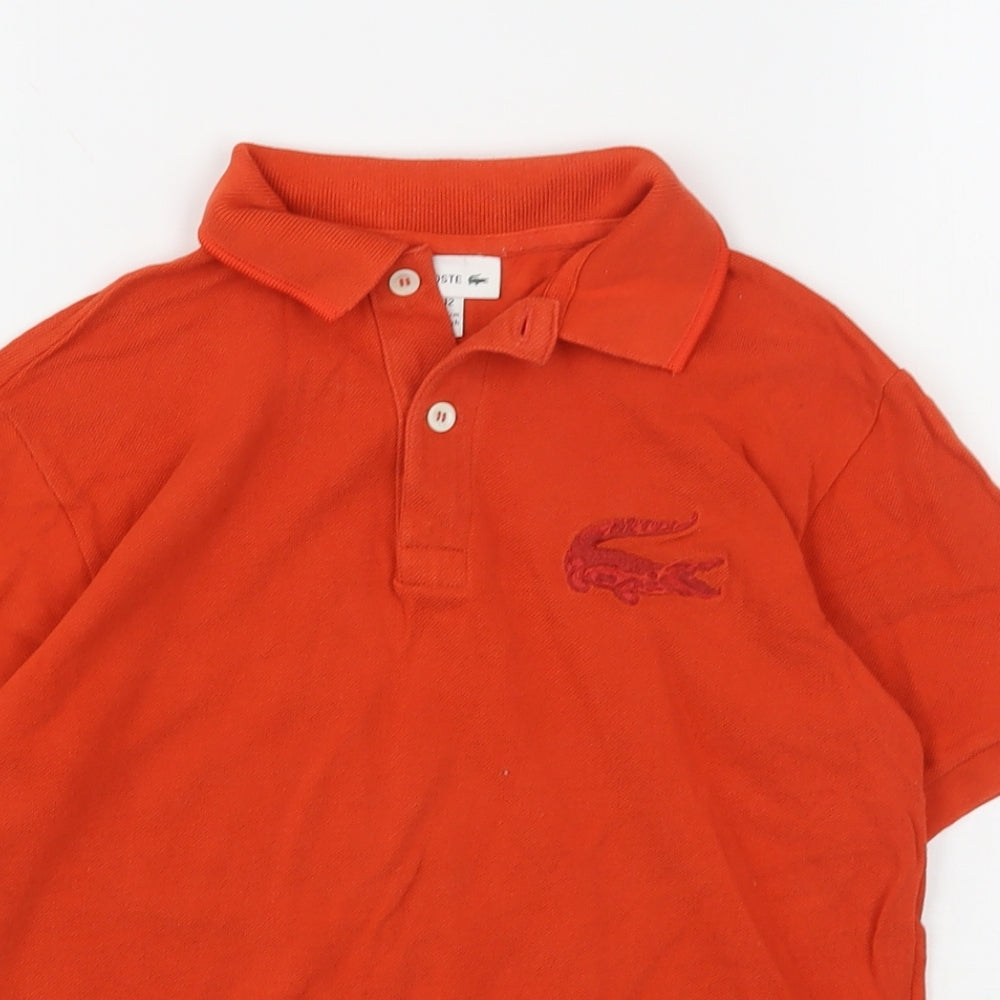 Lacoste  Boys Orange  Cotton Basic Polo Size 12 Years Collared
