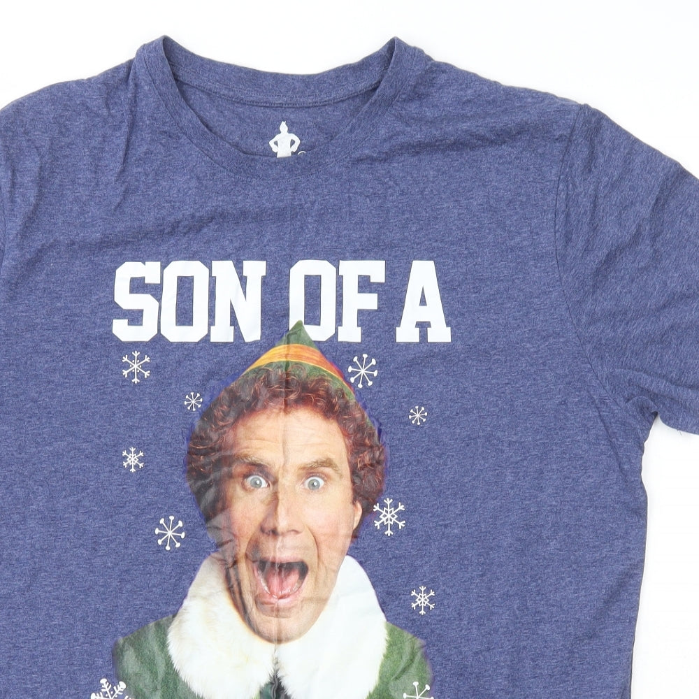 ELF Mens Blue  Cotton  T-Shirt Size M Crew Neck  - Elf the movie Christmas