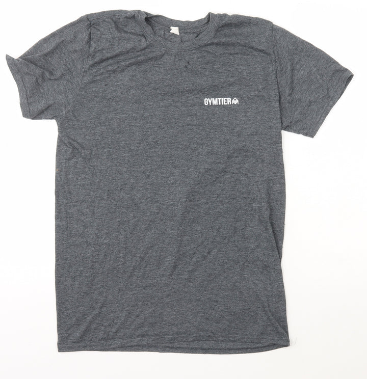Gymter Mens Grey Polyester T-Shirt Size M Crew Neck
