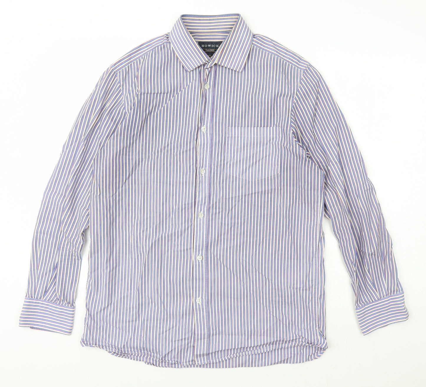 Howick Tailored Mens Multicoloured Striped Cotton  Button-Up Size 15.5 Collared Button