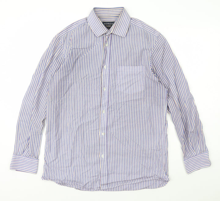Howick Tailored Mens Multicoloured Striped Cotton  Button-Up Size 15.5 Collared Button