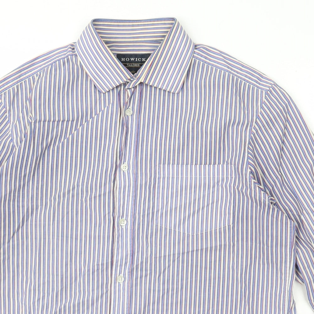 Howick Tailored Mens Multicoloured Striped Cotton  Button-Up Size 15.5 Collared Button