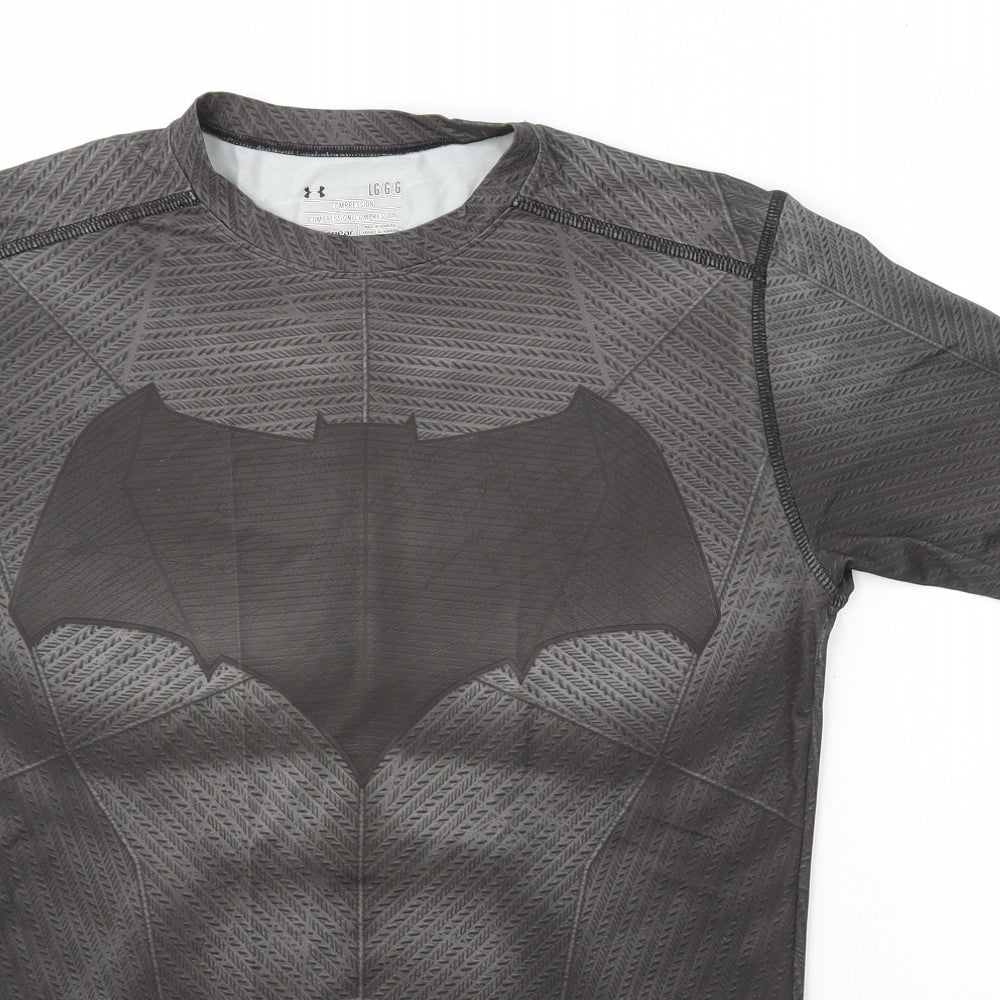 Under armour Mens Grey  Polyester Basic T-Shirt Size L Collared Pullover - Bathman Thermal Compression