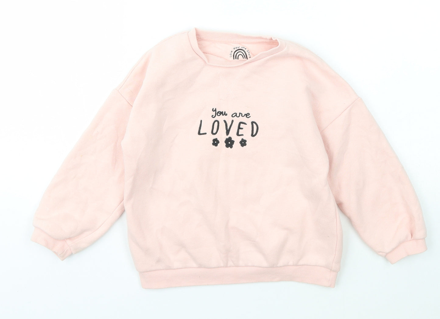 F&F Girls Pink Crew Neck  Cotton Pullover Jumper Size 4-5 Years  Pullover