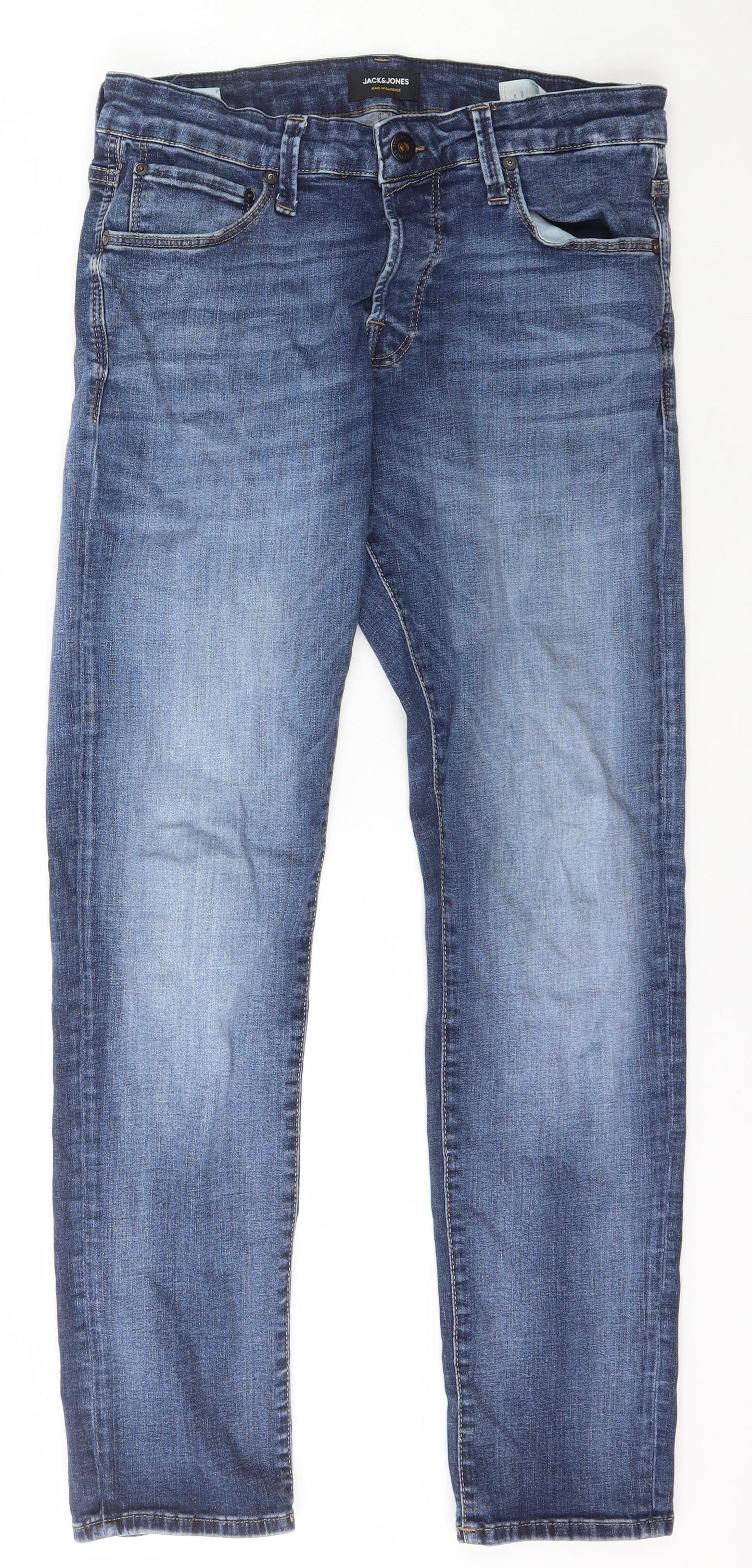JACK & JONES Mens Blue  Cotton Skinny Jeans Size 34 L29 in Slim Button