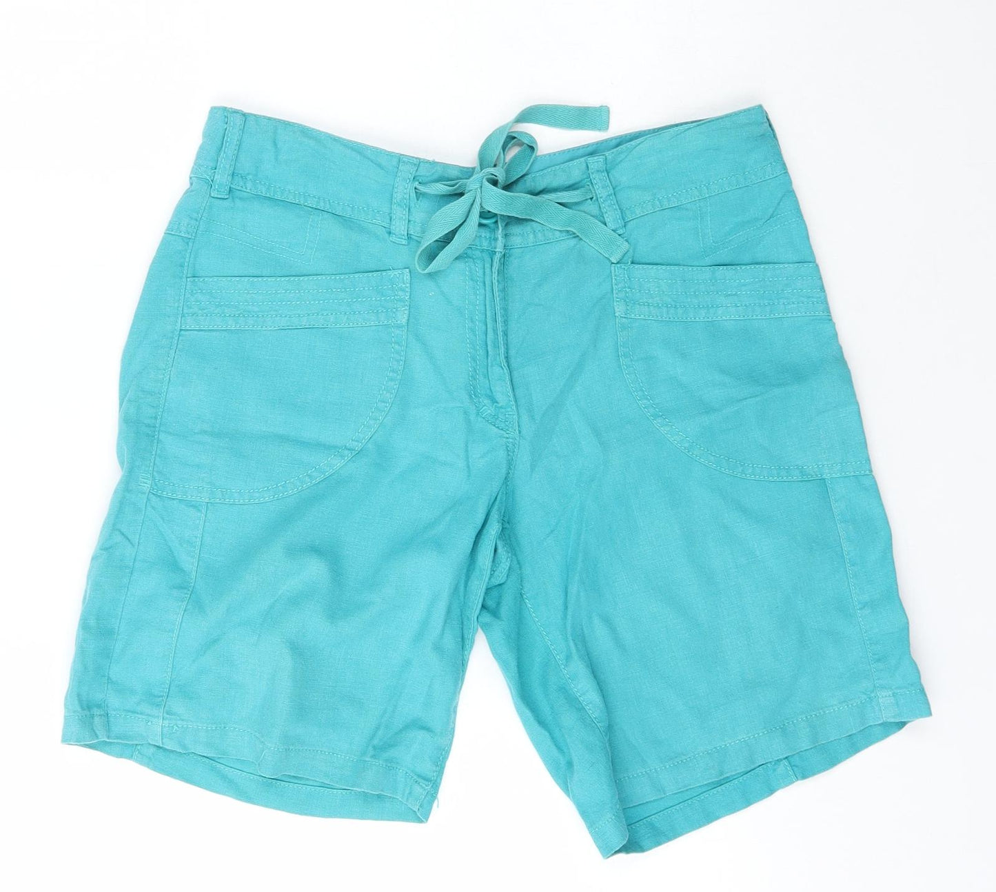 NEXT Womens Green  Linen Cargo Shorts Size 10 L10 in Regular Zip