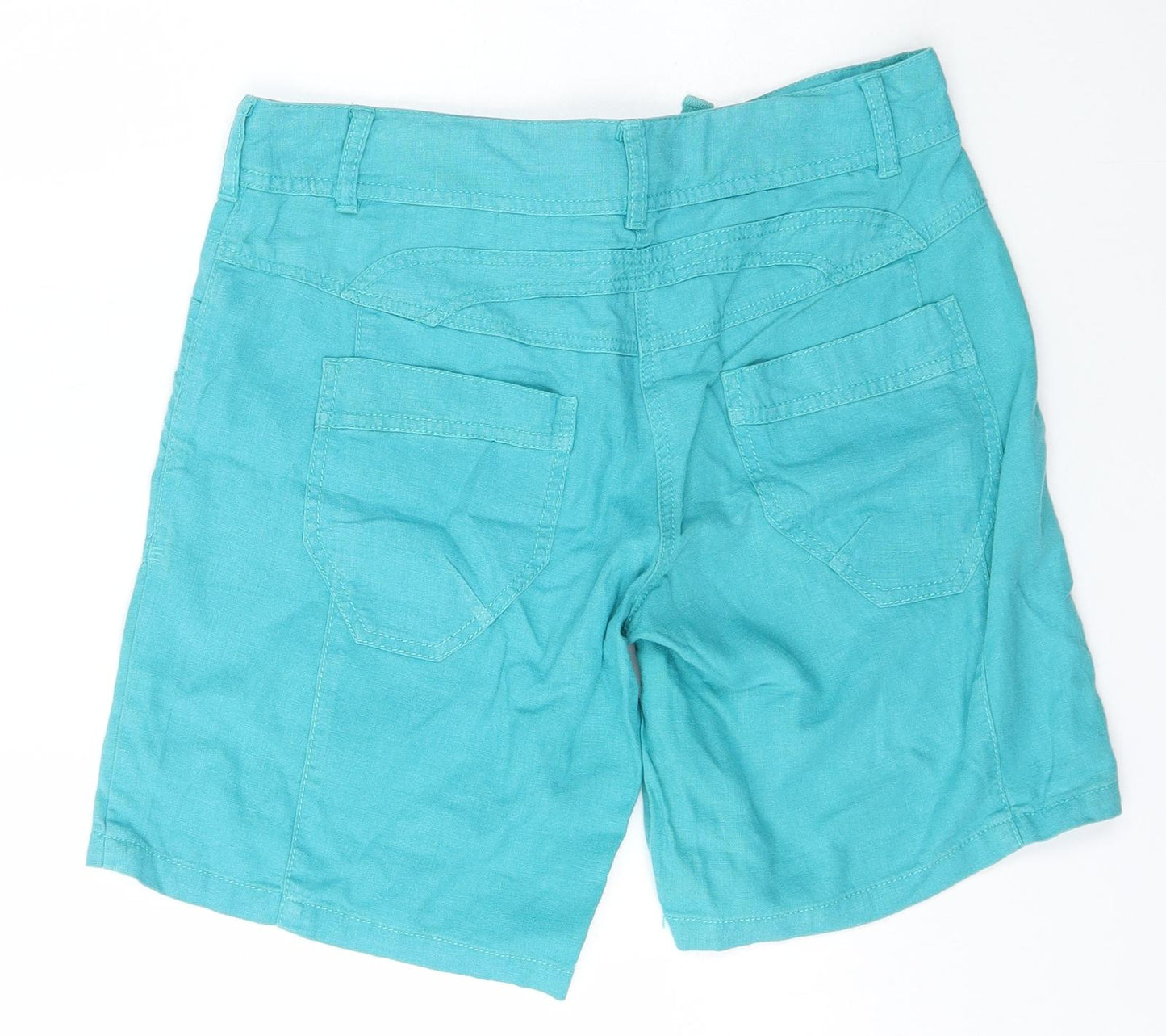 NEXT Womens Green  Linen Cargo Shorts Size 10 L10 in Regular Zip