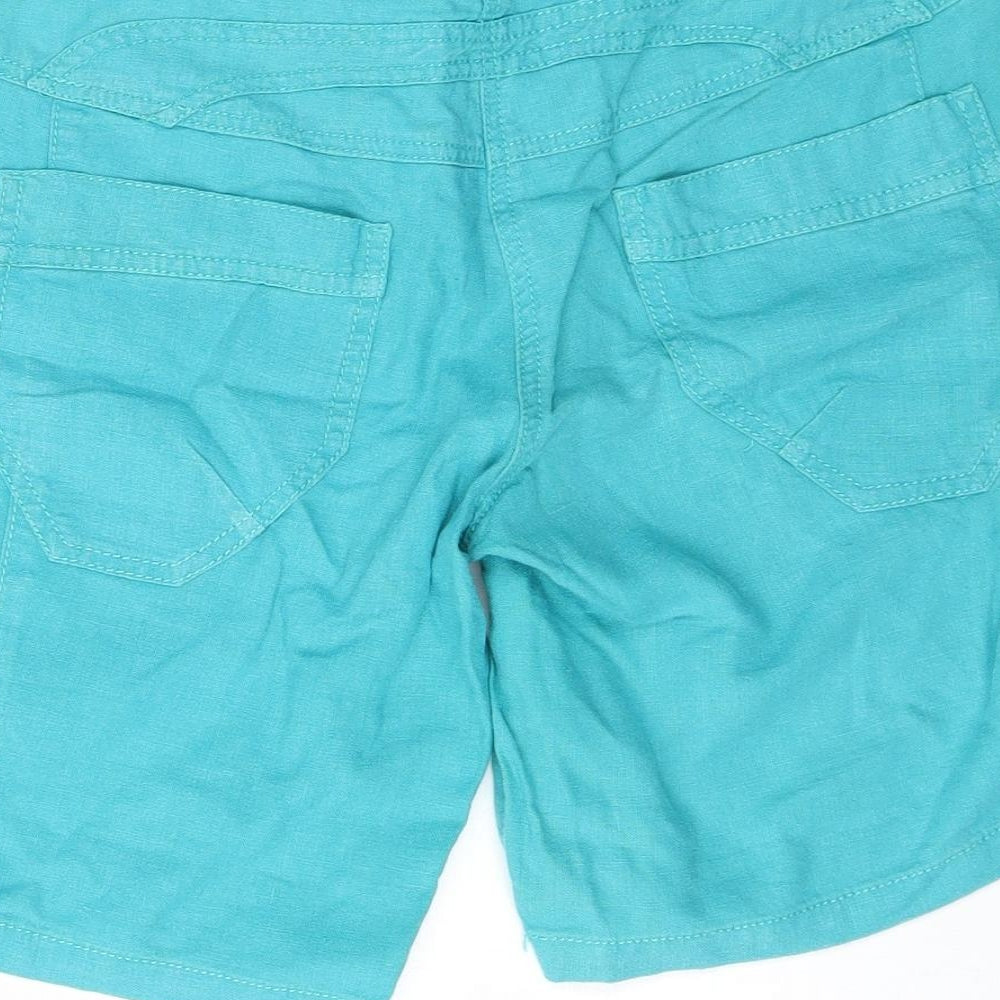 NEXT Womens Green  Linen Cargo Shorts Size 10 L10 in Regular Zip