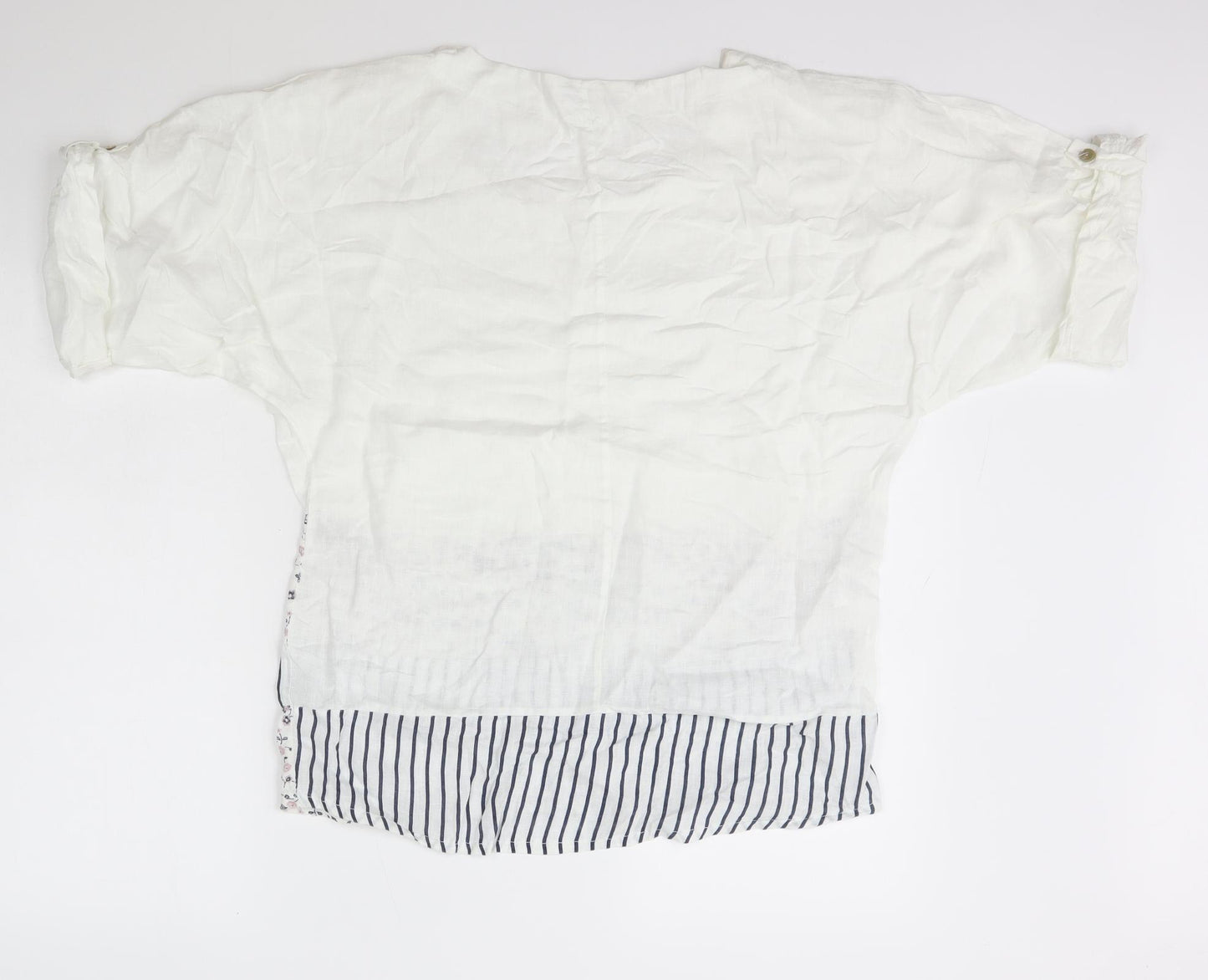 Stella Martini Womens White Floral Linen Basic T-Shirt Size M Scoop Neck