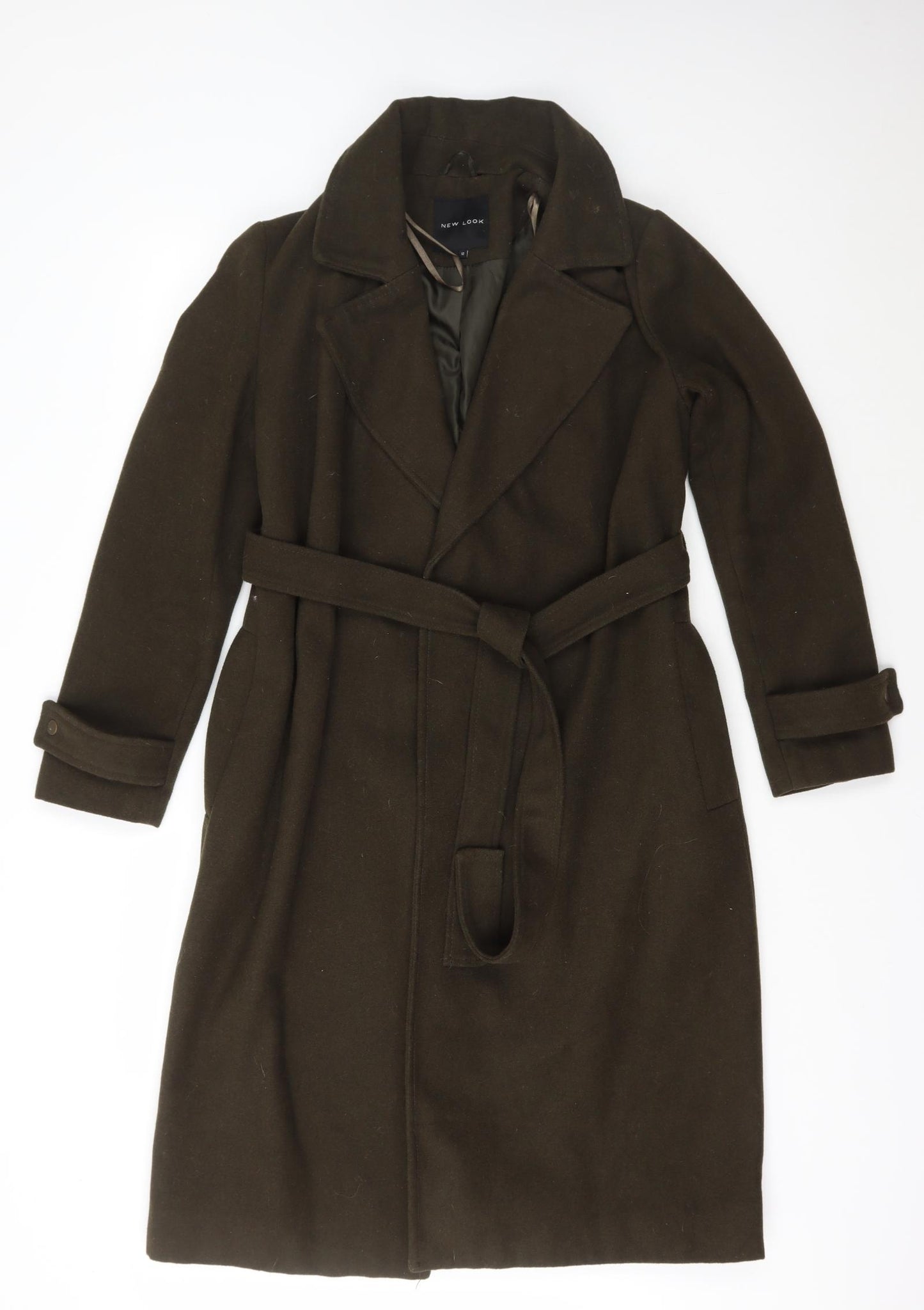 New Look Womens Green   Overcoat Coat Size 12  Tie