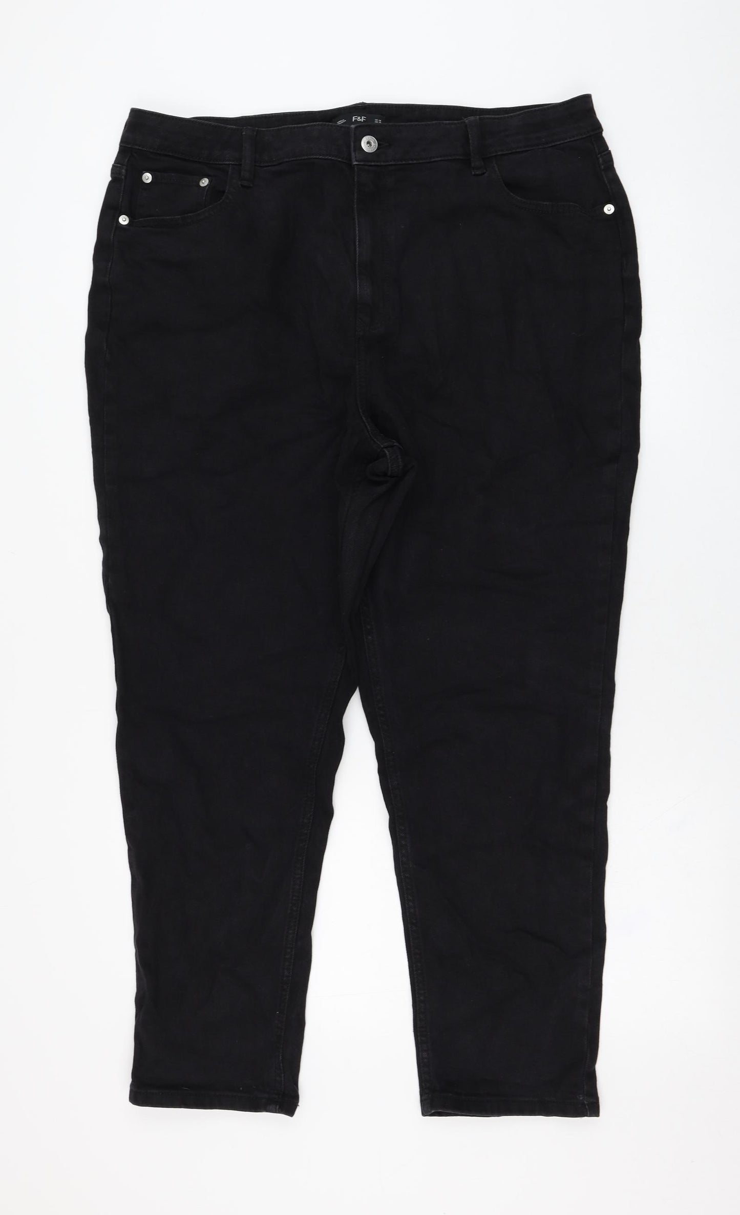 F&F Womens Black  Cotton Straight Jeans Size 18 L27 in Regular Zip