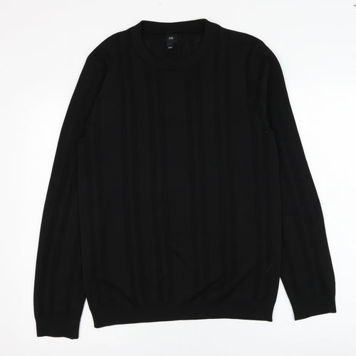 River Island Mens Black Round Neck  Polyester Pullover Jumper Size L