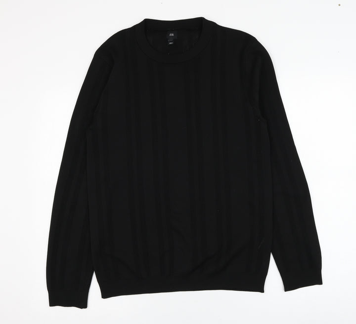 River Island Mens Black Round Neck  Polyester Pullover Jumper Size L